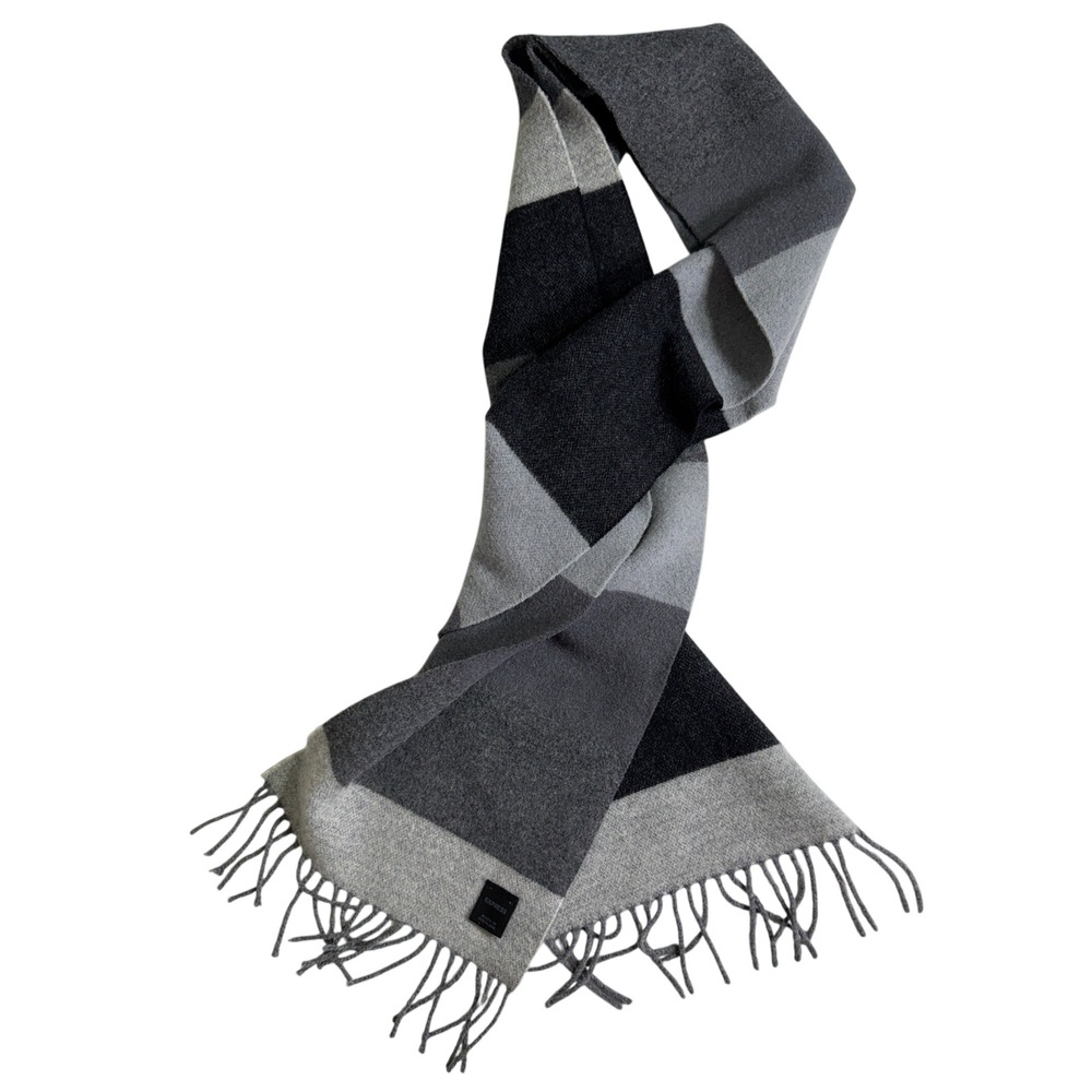 Express Wool Cashmere Scarf Made Scotland Gray Colorblock Preppy Dark Academia